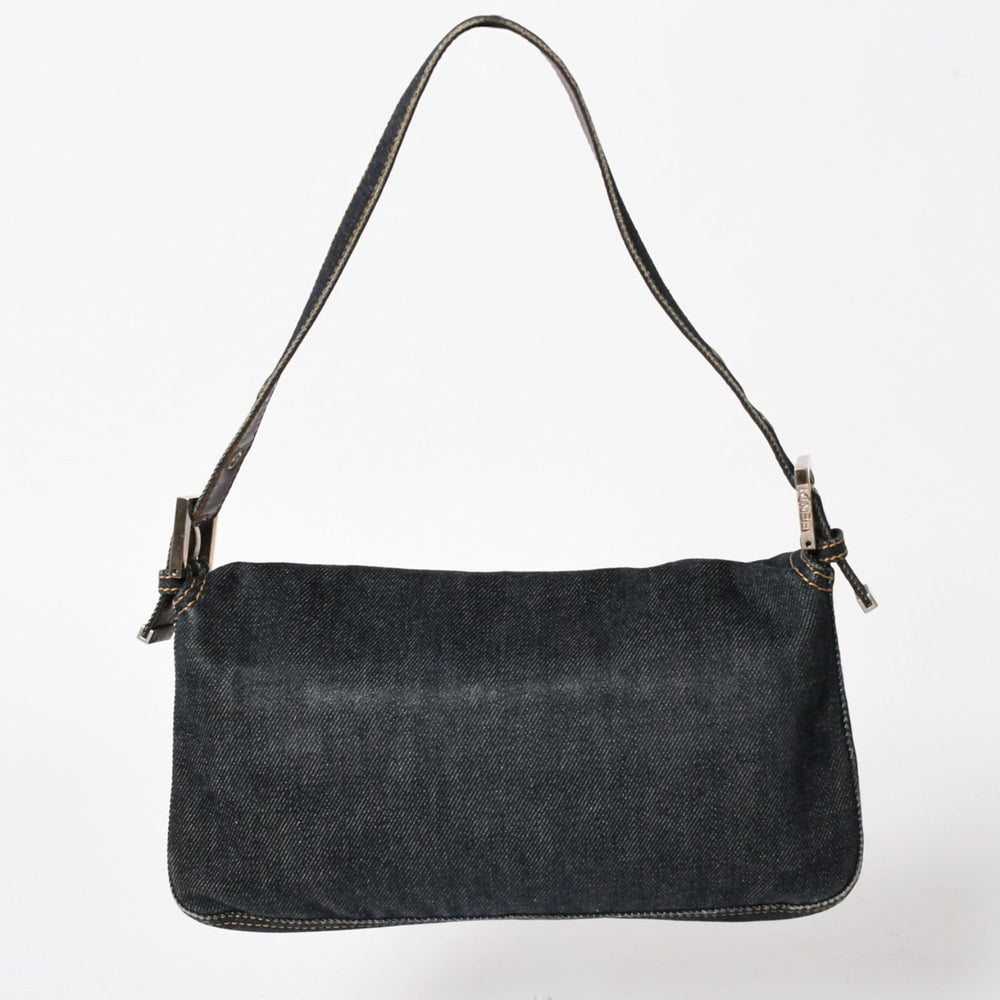 FENDI フェンディ マンマバケット デニム レザー ショルダーバッグ ワンショルダーバッグ ブルー シルバー金具 レア 2305 美品 中古 4a005867