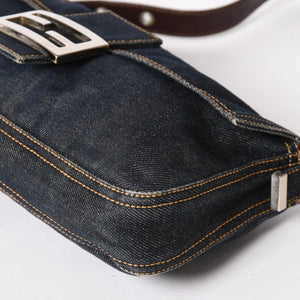 FENDI フェンディ マンマバケット デニム レザー ショルダーバッグ ワンショルダーバッグ ブルー シルバー金具 レア 2305 美品 中古 4a005867