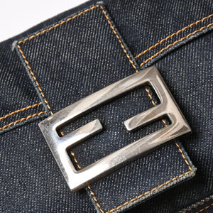 FENDI フェンディ マンマバケット デニム レザー ショルダーバッグ ワンショルダーバッグ ブルー シルバー金具 レア 2305 美品 中古 4a005867