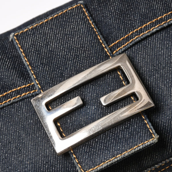 FENDI フェンディ マンマバケット デニム レザー ショルダーバッグ ワンショルダーバッグ ブルー シルバー金具 レア 2305 美品 中古 4a005867