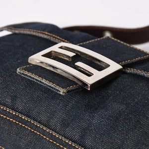 FENDI フェンディ マンマバケット デニム レザー ショルダーバッグ ワンショルダーバッグ ブルー シルバー金具 レア 2305 美品 中古 4a005867