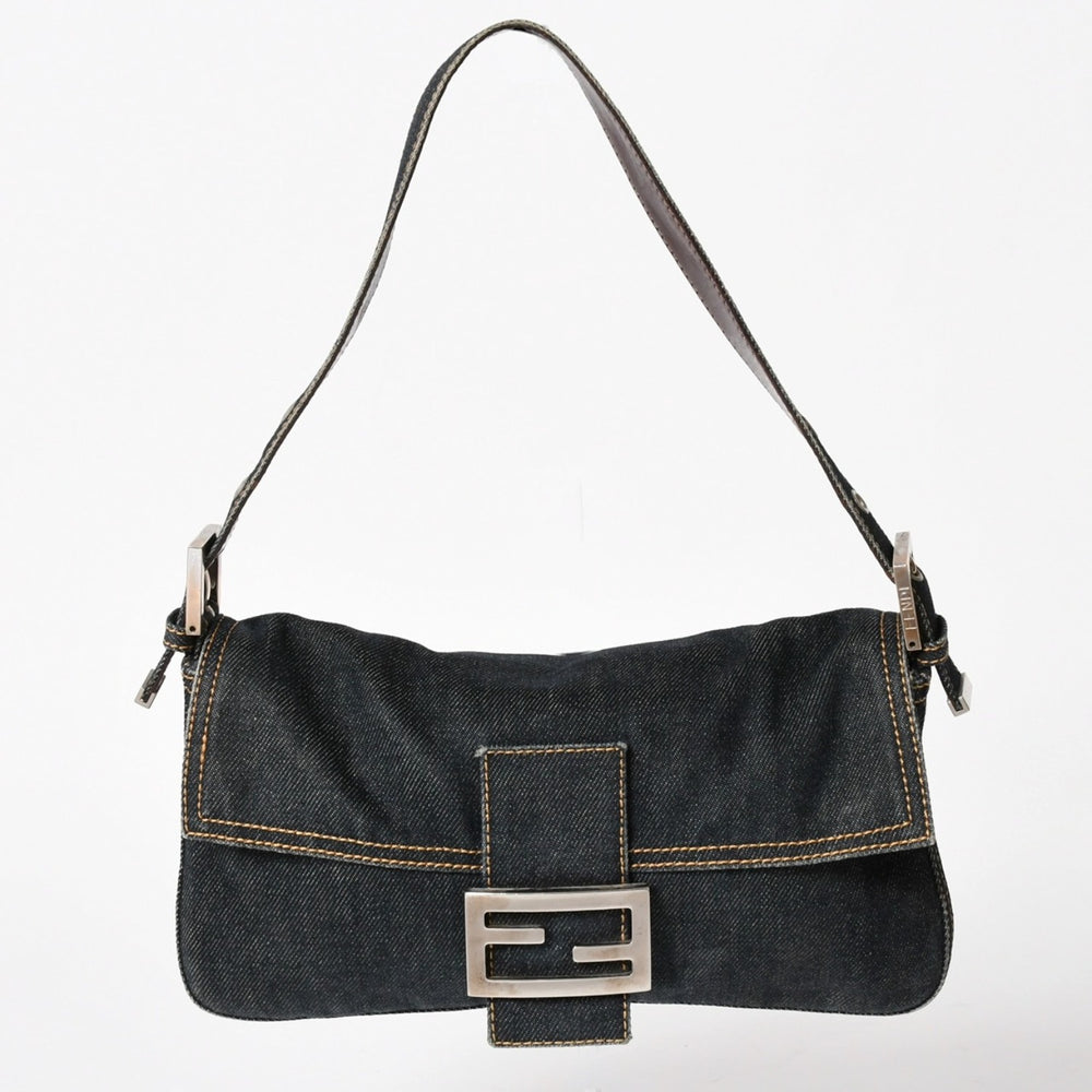 FENDI フェンディ マンマバケット デニム レザー ショルダーバッグ ワンショルダーバッグ ブルー シルバー金具 レア 2305 美品 中古 4a005867