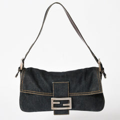 FENDI フェンディ マンマバケット デニム レザー ショルダーバッグ ワンショルダーバッグ ブルー シルバー金具 レア 2305 美品 中古 4a005867