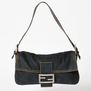 FENDI フェンディ マンマバケット デニム レザー ショルダーバッグ ワンショルダーバッグ ブルー シルバー金具 レア 2305 美品 中古 4a005867