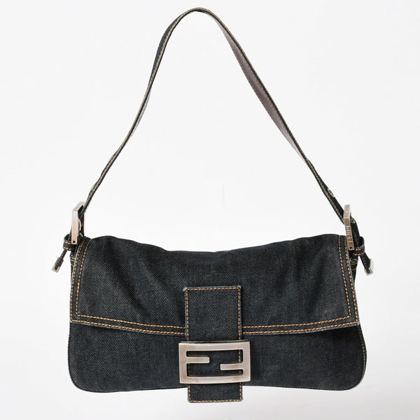 FENDI フェンディ マンマバケット デニム レザー ショルダーバッグ ワンショルダーバッグ ブルー シルバー金具 レア 2305 美品 中古 4a005867