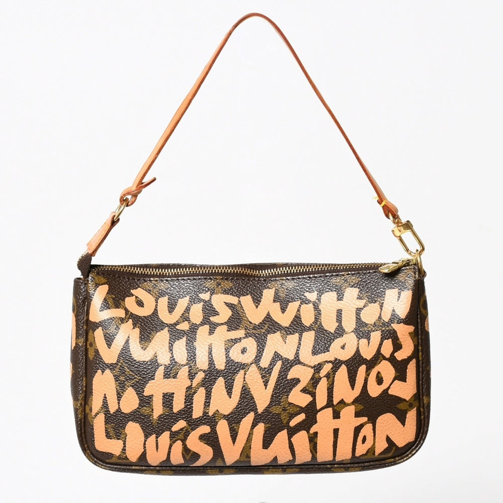 極美品 LOUIS VUITTON ルイヴィトン ポシェットアクセソワ―ル ポーチ M92193 モノグラムグラフィティ ブラウン オレンジ ゴールド金具 中古 4a005835