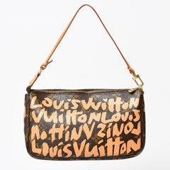極美品 LOUIS VUITTON ルイヴィトン ポシェットアクセソワ―ル ポーチ M92193 モノグラムグラフィティ ブラウン オレンジ ゴールド金具 中古 4a005835