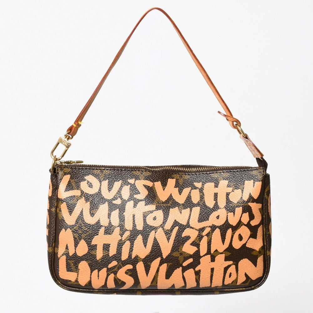 極美品 LOUIS VUITTON ルイヴィトン ポシェットアクセソワ―ル ポーチ M92193 モノグラムグラフィティ ブラウン オレンジ ゴールド金具 中古 4a005835