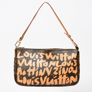 極美品 LOUIS VUITTON ルイヴィトン ポシェットアクセソワ―ル ポーチ M92193 モノグラムグラフィティ ブラウン オレンジ ゴールド金具 中古 4a005835