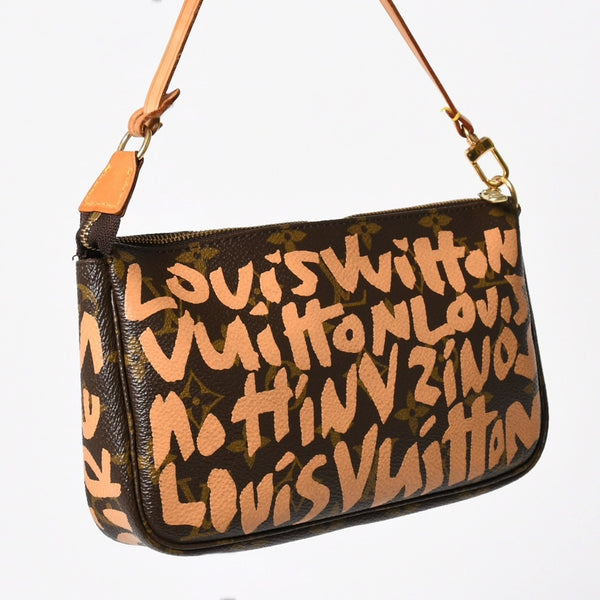 極美品 LOUIS VUITTON ルイヴィトン ポシェットアクセソワ―ル ポーチ M92193 モノグラムグラフィティ ブラウン オレンジ ゴールド金具 中古 4a005835