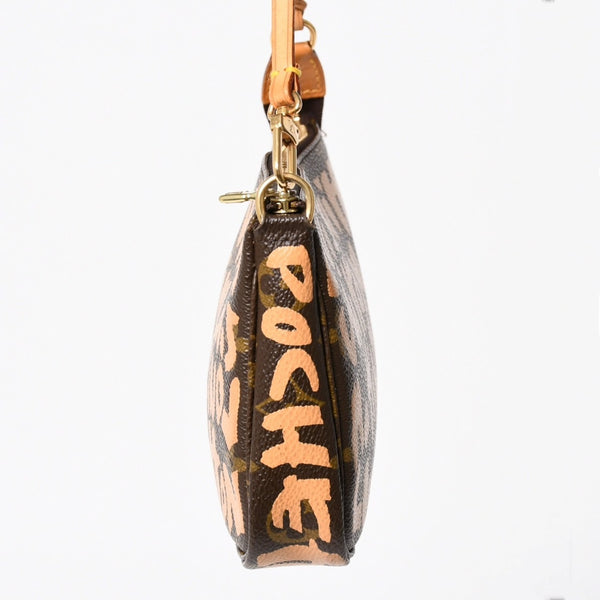 極美品 LOUIS VUITTON ルイヴィトン ポシェットアクセソワ―ル ポーチ M92193 モノグラムグラフィティ ブラウン オレンジ ゴールド金具 中古 4a005835