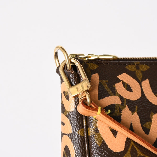 極美品 LOUIS VUITTON ルイヴィトン ポシェットアクセソワ―ル ポーチ M92193 モノグラムグラフィティ ブラウン オレンジ ゴールド金具 中古 4a005835
