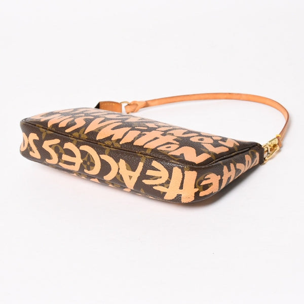 極美品 LOUIS VUITTON ルイヴィトン ポシェットアクセソワ―ル ポーチ M92193 モノグラムグラフィティ ブラウン オレンジ ゴールド金具 中古 4a005835
