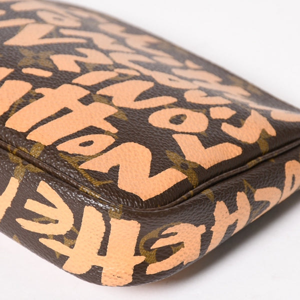極美品 LOUIS VUITTON ルイヴィトン ポシェットアクセソワ―ル ポーチ M92193 モノグラムグラフィティ ブラウン オレンジ ゴールド金具 中古 4a005835
