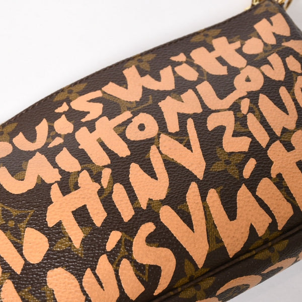 極美品 LOUIS VUITTON ルイヴィトン ポシェットアクセソワ―ル ポーチ M92193 モノグラムグラフィティ ブラウン オレンジ ゴールド金具 中古 4a005835