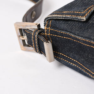 FENDI フェンディ マンマバケット デニム レザー ショルダーバッグ ワンショルダーバッグ ブルー シルバー金具 レア 2305 美品 中古 4a005867