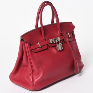 HERMES エルメス ハンドバッグ □Z刻印 バーキン25 ヴォースイフト レッド系 シルバー金具 美品 中古 4a005887
