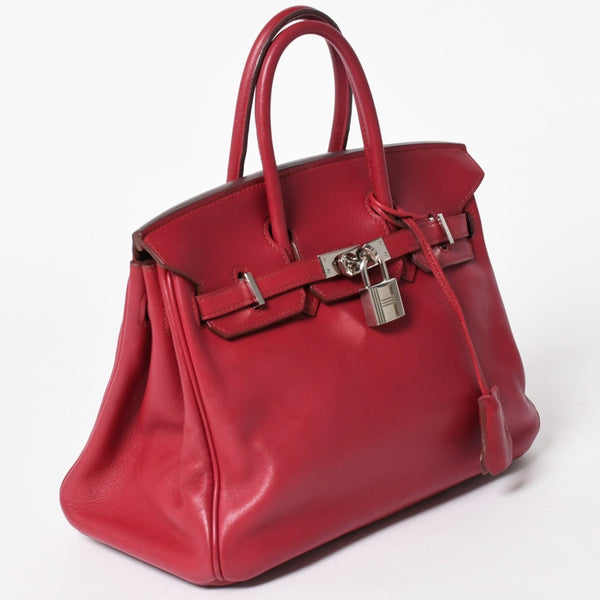HERMES エルメス ハンドバッグ □Z刻印 バーキン25 ヴォースイフト レッド系 シルバー金具 美品 中古 4a005887