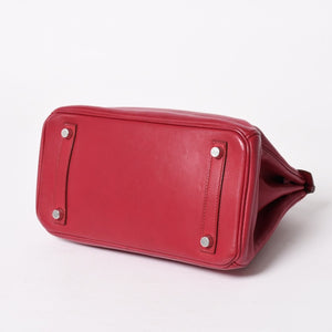 HERMES エルメス ハンドバッグ □Z刻印 バーキン25 ヴォースイフト レッド系 シルバー金具 美品 中古 4a005887