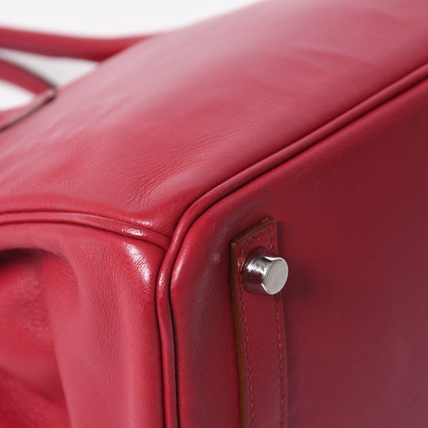 HERMES エルメス ハンドバッグ □Z刻印 バーキン25 ヴォースイフト レッド系 シルバー金具 美品 中古 4a005887