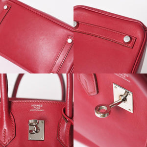 HERMES エルメス ハンドバッグ □Z刻印 バーキン25 ヴォースイフト レッド系 シルバー金具 美品 中古 4a005887