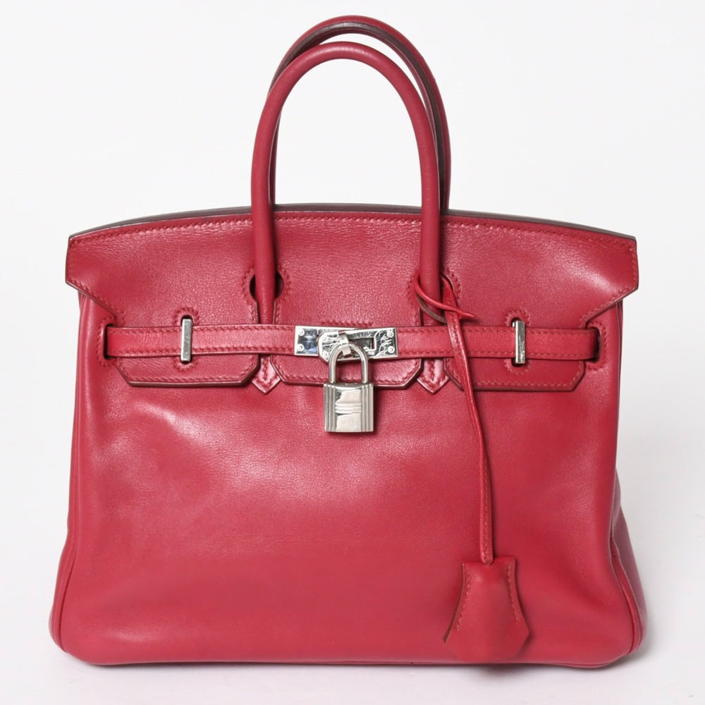 HERMES エルメス ハンドバッグ □Z刻印 バーキン25 ヴォースイフト レッド系 シルバー金具 美品 中古 4a005887