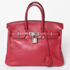 HERMES エルメス ハンドバッグ □Z刻印 バーキン25 ヴォースイフト レッド系 シルバー金具 美品 中古 4a005887