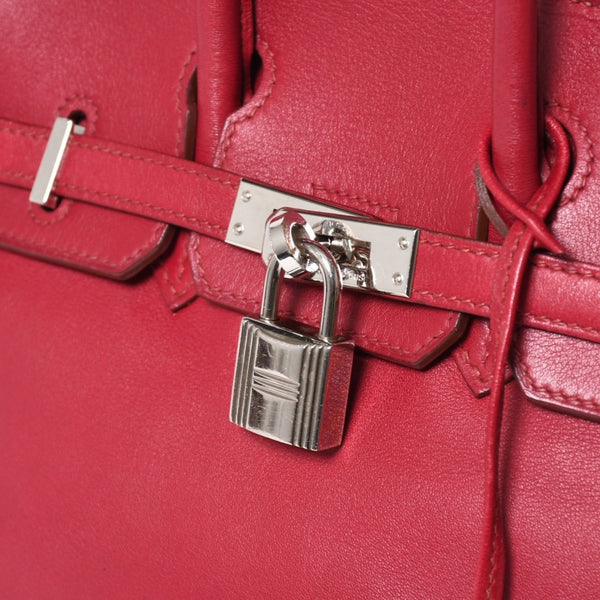 HERMES エルメス ハンドバッグ □Z刻印 バーキン25 ヴォースイフト レッド系 シルバー金具 美品 中古 4a005887