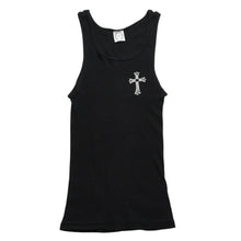 Load the image into the gallery viewer. CHROME HEARTS クロムハーツ Tank Top タンクトップ NEW YORK ニューヨーク ラージクロス ブラック ホワイト サイズM 美品 中古 4a005761