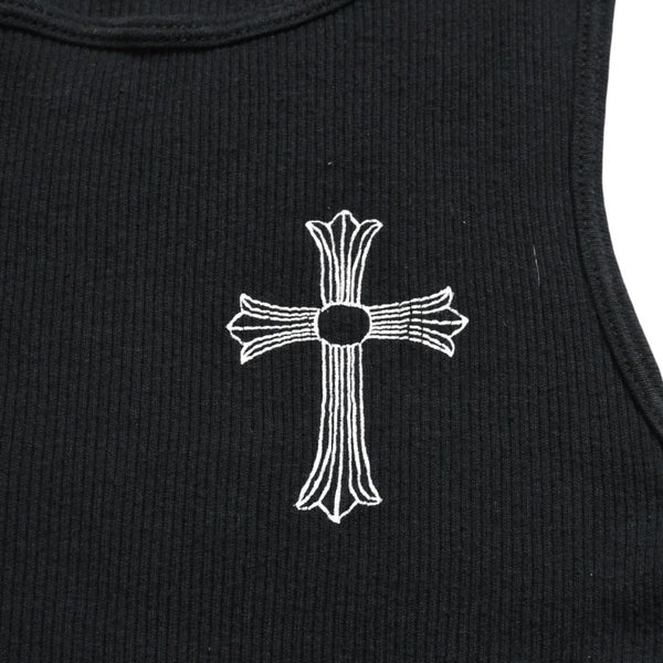 CHROME HEARTS クロムハーツ Tank Top タンクトップ NEW YORK ニューヨーク ラージクロス ブラック ホワイト サイズM 美品 中古 4a005761