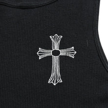 Load the image into the gallery viewer. CHROME HEARTS クロムハーツ Tank Top タンクトップ NEW YORK ニューヨーク ラージクロス ブラック ホワイト サイズM 美品 中古 4a005761