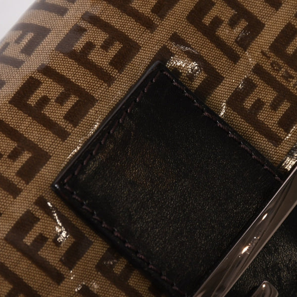 FENDI フェンディ マンマバケット ワンショルダーバッグ 8BR000 ズッキーノ ビニール ブラウン ブロンズ金具 美品 中古 4a005899