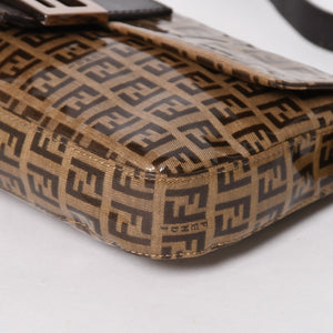 FENDI フェンディ マンマバケット ワンショルダーバッグ 8BR000 ズッキーノ ビニール ブラウン ブロンズ金具 美品 中古 4a005899