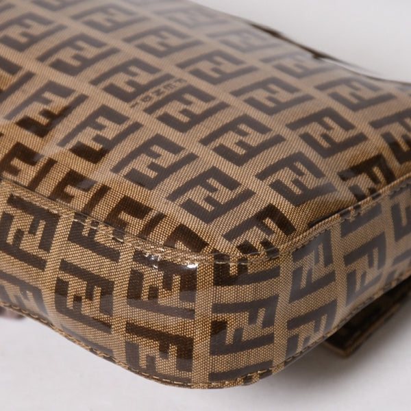 FENDI フェンディ マンマバケット ワンショルダーバッグ 8BR000 ズッキーノ ビニール ブラウン ブロンズ金具 美品 中古 4a005899