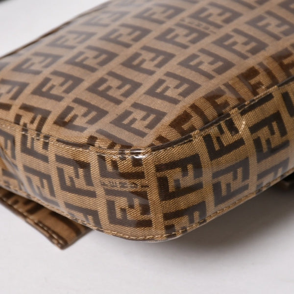 FENDI フェンディ マンマバケット ワンショルダーバッグ 8BR000 ズッキーノ ビニール ブラウン ブロンズ金具 美品 中古 4a005899