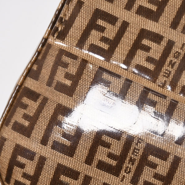 FENDI フェンディ マンマバケット ワンショルダーバッグ 8BR000 ズッキーノ ビニール ブラウン ブロンズ金具 美品 中古 4a005899
