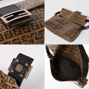 FENDI フェンディ マンマバケット ワンショルダーバッグ 8BR000 ズッキーノ ビニール ブラウン ブロンズ金具 美品 中古 4a005899