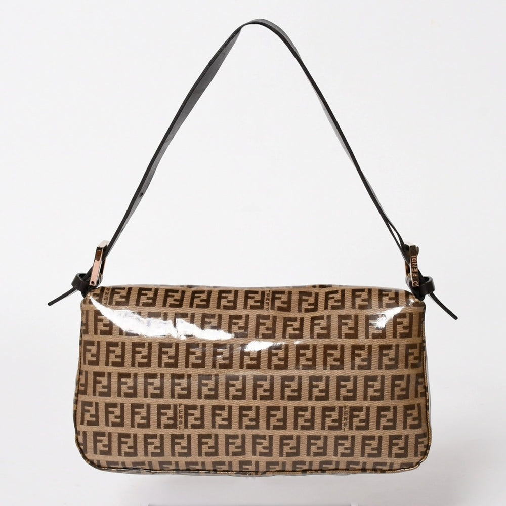 FENDI フェンディ マンマバケット ワンショルダーバッグ 8BR000 ズッキーノ ビニール ブラウン ブロンズ金具 美品 中古 4a005899