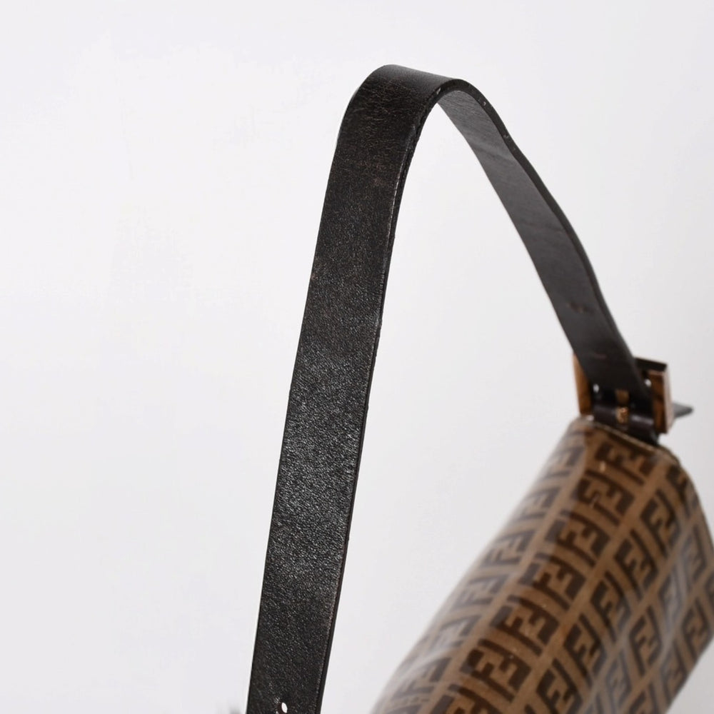 FENDI フェンディ マンマバケット ワンショルダーバッグ 8BR000 ズッキーノ ビニール ブラウン ブロンズ金具 美品 中古 4a005899