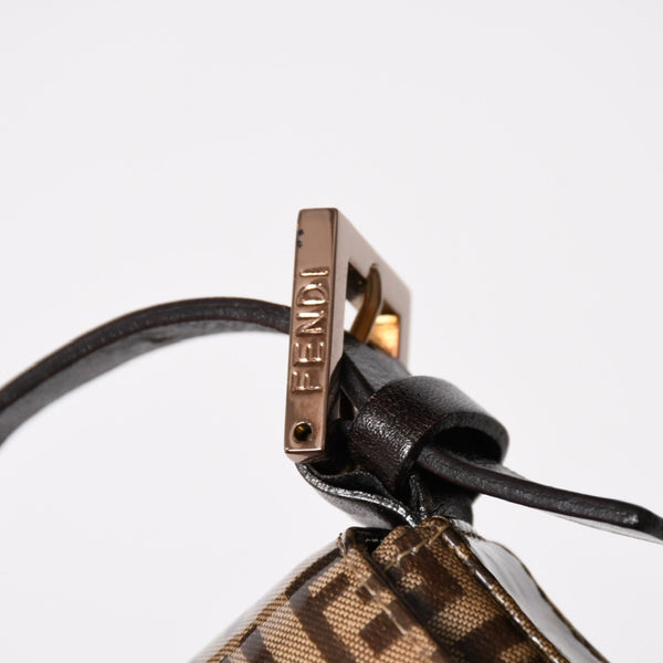 FENDI フェンディ マンマバケット ワンショルダーバッグ 8BR000 ズッキーノ ビニール ブラウン ブロンズ金具 美品 中古 4a005899