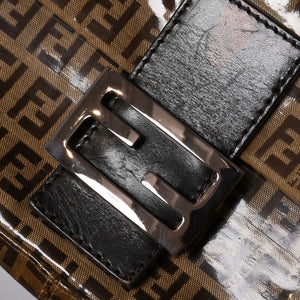 FENDI フェンディ マンマバケット ワンショルダーバッグ 8BR000 ズッキーノ ビニール ブラウン ブロンズ金具 美品 中古 4a005899