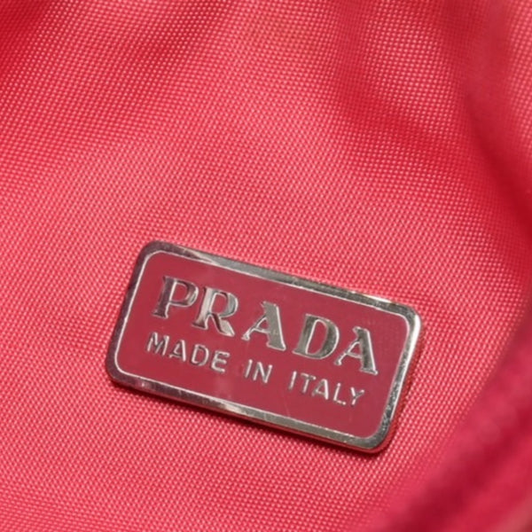 PRADA プラダ テスートナイロン ミニハンドバッグ MV515 ホーボー アクセサリーポーチ トライアングルロゴ ピンク シルバー金具 美品 中古 4a005809