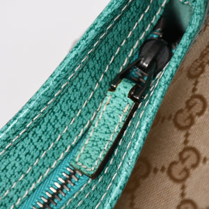 GUCCI グッチ スクエア型メッセンジャーバッグ 113013 GG柄 ベージュ ターコイズブルー ショルダーバッグ ブラックメタル 美品 中古 4a005903