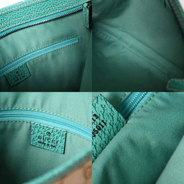 GUCCI グッチ スクエア型メッセンジャーバッグ 113013 GG柄 ベージュ ターコイズブルー ショルダーバッグ ブラックメタル 美品 中古 4a005903