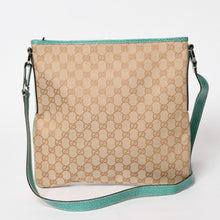 画像をギャラリービューアに読み込む, GUCCI グッチ スクエア型メッセンジャーバッグ 113013 GG柄 ベージュ ターコイズブルー ショルダーバッグ ブラックメタル 美品 中古 4a005903