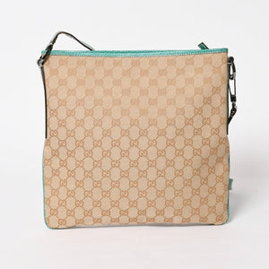 GUCCI グッチ スクエア型メッセンジャーバッグ 113013 GG柄 ベージュ ターコイズブルー ショルダーバッグ ブラックメタル 美品 中古 4a005903