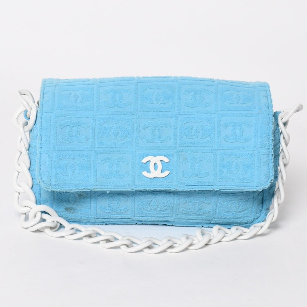 CHANEL シャネル スポーツライン プラチェーンショルダーバッグ 7番台 ココマーク パイル ブルー ホワイト チョコバー 美品 中古 4a005834