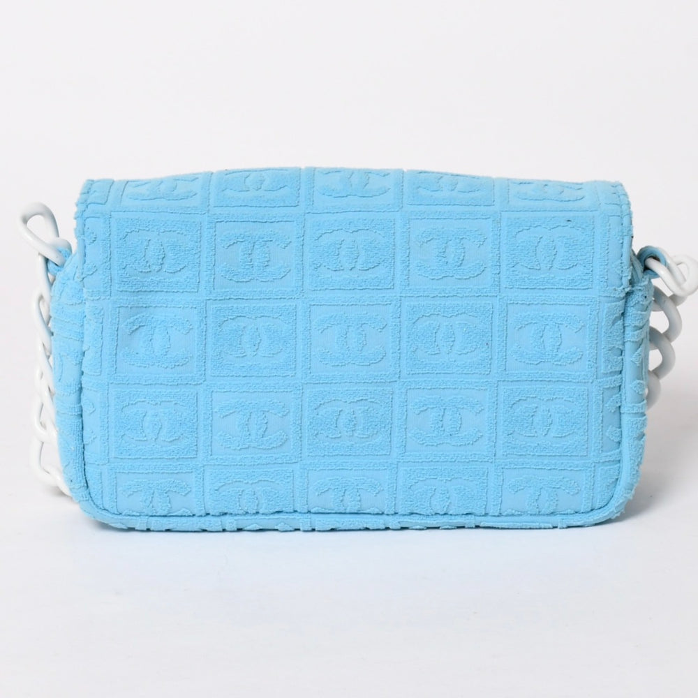 CHANEL シャネル スポーツライン プラチェーンショルダーバッグ 7番台 ココマーク パイル ブルー ホワイト チョコバー 美品 中古 4a005834