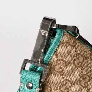 GUCCI グッチ スクエア型メッセンジャーバッグ 113013 GG柄 ベージュ ターコイズブルー ショルダーバッグ ブラックメタル 美品 中古 4a005903