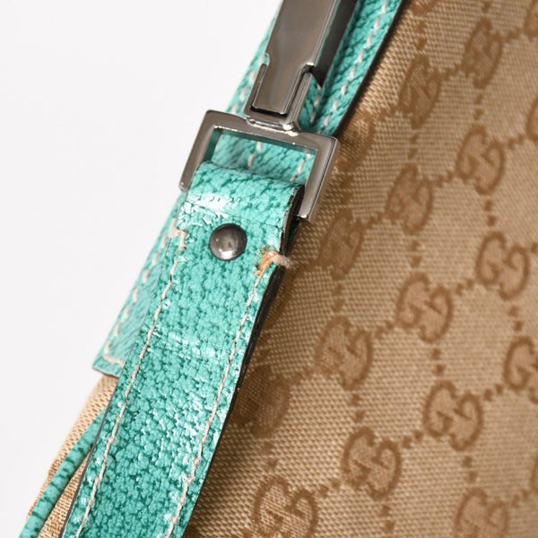 GUCCI グッチ スクエア型メッセンジャーバッグ 113013 GG柄 ベージュ ターコイズブルー ショルダーバッグ ブラックメタル 美品 中古 4a005903